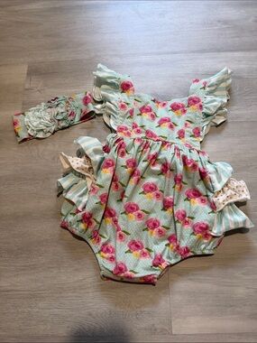 Serendipity clothing co romper matching headband size 12 months